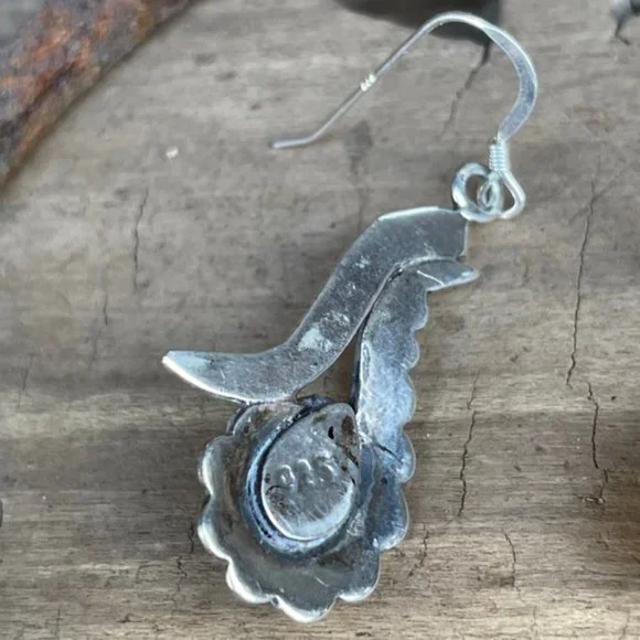 Vintage Old Pawn Native American Sterling Silver Onyx Dangle Drop Earrings - Picture 9 of 12